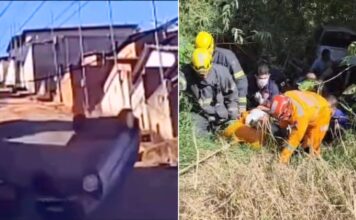 MG: carro desgovernado capota em ladeira e despenca em ribanceira; VEJA VÍDEO MG: carro desgovernado capota em ladeira e despenca em ribanceira