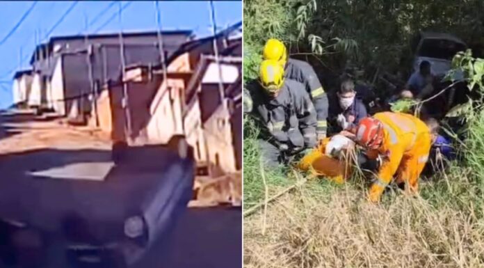 MG: carro desgovernado capota em ladeira e despenca em ribanceira; VEJA VÍDEO MG: carro desgovernado capota em ladeira e despenca em ribanceira