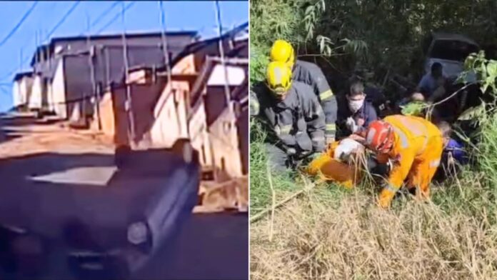 MG: carro desgovernado capota em ladeira e despenca em ribanceira
