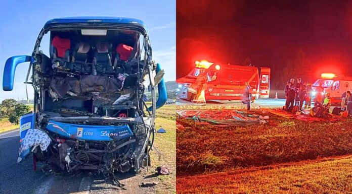 MG: batida entre ônibus de excursão religiosa e carreta deixa 2 mortos e 30 feridos na BR-050 MG: batida entre ônibus de excursão religiosa e carreta deixa 2 mortos e 30 feridos na BR-050