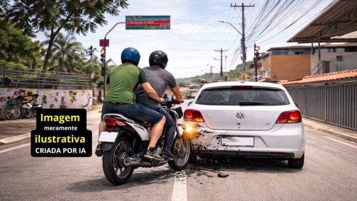 Itabirito: em moto com 2 irmãos, condutor bate na traseira de carro, e garupa é socorrido com corte na perna