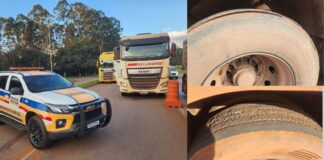 Itabirito: PMRv para 50 carretas na BR-356 e flagra pneus carecas e falhas no ABS Itabirito: PMRv para 50 carretas na BR-356 e flagra pneus carecas e falhas no ABS