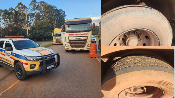 Itabirito: PMRv para 50 carretas na BR-356 e flagra pneus carecas e falhas no ABS