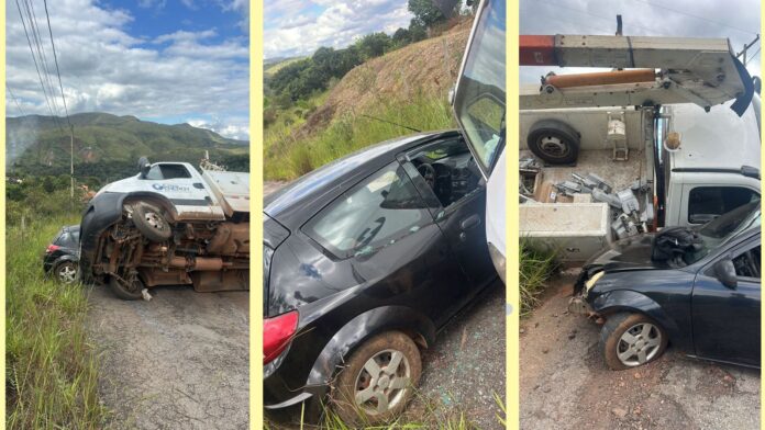 Itabirito: caminhão em morro só não atinge casas porque acertou carro; Patrulha Rural da GCM acionada