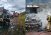 Caminhão pega fogo na BR-040, em Itabirito; VEJA FOTOS