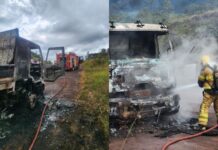 Caminhão pega fogo na BR-040, em Itabirito; VEJA FOTOS