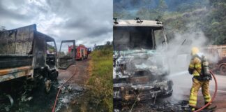 Caminhão pega fogo na BR-040, em Itabirito; VEJA FOTOS