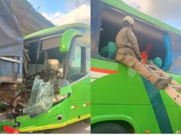 BR-356: carreta e ônibus da Pássaro Verde se chocam na Serra da Santa, Itabirito; feridos na UPA BR-356: carreta e ônibus da Pássaro Verde se chocam na Serra da Santa, Itabirito; feridos na UPA