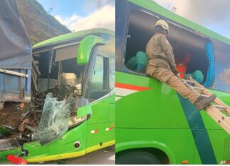 BR-356: carreta e ônibus da Pássaro Verde se chocam na Serra da Santa, Itabirito; feridos na UPA BR-356: carreta e ônibus da Pássaro Verde se chocam na Serra da Santa, Itabirito; feridos na UPA