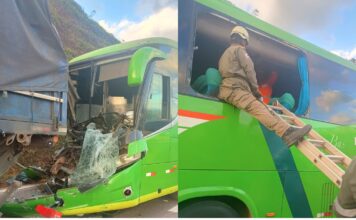 BR-356: carreta e ônibus da Pássaro Verde se chocam na Serra da Santa, Itabirito; feridos na UPA BR-356: carreta e ônibus da Pássaro Verde se chocam na Serra da Santa, Itabirito; feridos na UPA