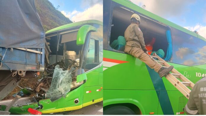BR-356: carreta e ônibus da Pássaro Verde se chocam na Serra da Santa, Itabirito; feridos na UPA  