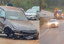 BR-356: após ultrapassagem, BMW se choque contra traseira de picape perto do Alphaville BR-356: após ultrapassagem, BMW se choque contra traseira de picape perto do Alphaville