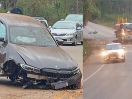 BR-356: após ultrapassagem, BMW se choca contra traseira de picape perto do Alphaville BR-356: após ultrapassagem, BMW se choque contra traseira de picape perto do Alphaville