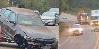 BR-356: após ultrapassagem, BMW se choca contra traseira de picape perto do Alphaville BR-356: após ultrapassagem, BMW se choque contra traseira de picape perto do Alphaville