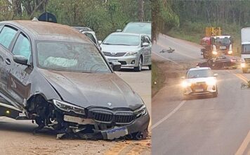 BR-356: após ultrapassagem, BMW se choca contra traseira de picape perto do Alphaville BR-356: após ultrapassagem, BMW se choque contra traseira de picape perto do Alphaville