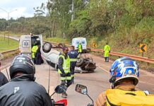 BR-040: motorista perde o controle da direção e capota carro no Jardim Canadá BR-040: motorista perde o controle da direção e capota carro no Jardim Canadá