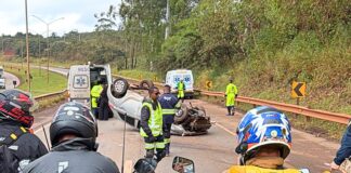 BR-040: motorista perde o controle da direção e capota carro no Jardim Canadá BR-040: motorista perde o controle da direção e capota carro no Jardim Canadá
