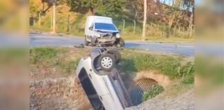 Após batida, carro cai em córrego na Grande BH; VEJA VÍDEO Após batida, carro cai em córrego na Grande BH; VEJA VÍDEO
