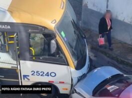Ouro Preto: batida entre ônibus e caminhonete deixa trânsito fechado em rua do bairro Cabeças Ouro Preto: batida entre ônibus e caminhonete deixa trânsito fechado no bairro Cabeças