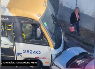 Ouro Preto: batida entre ônibus e caminhonete deixa trânsito fechado em rua do bairro Cabeças Ouro Preto: batida entre ônibus e caminhonete deixa trânsito fechado no bairro Cabeças