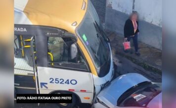 Ouro Preto: batida entre ônibus e caminhonete deixa trânsito fechado em rua do bairro Cabeças Ouro Preto: batida entre ônibus e caminhonete deixa trânsito fechado no bairro Cabeças