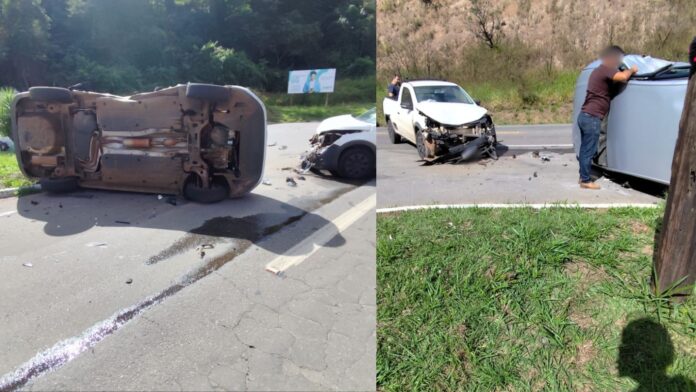 MG-262: carro capota em acidente com picape no Trevo de Furquim, em Mariana