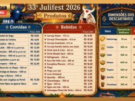 Tabela de preços do Julifest 2026 é divulgada; cerveja e pastel de angu a partir de R$ 8 Tabela de preços do Julifest 2026 é divulgada; cerveja e pastel de angu a partir de R$ 8