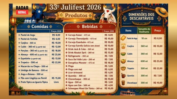 Tabela de preços do Julifest 2026 é divulgada; cerveja e pastel de angu a partir de R$ 8