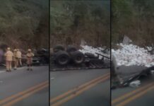 Capotamento de caminhão deixa 2 mortos em Mariana Duas vítimas fatais em capotamento de caminhão na BR-356, em Mariana. Foto - Reprodução.