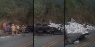 Capotamento de caminhão deixa 2 mortos em Mariana Duas vítimas fatais em capotamento de caminhão na BR-356, em Mariana. Foto - Reprodução.