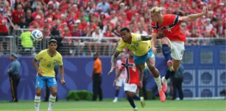 Fim do sonho: Brasil cai para a Noruega e dá adeus à Copa do Mundo Haaland sobe livre na área e marca o primeiro gol da Noruega sobre o Brasil. Foto: Al Bello/Getty Images