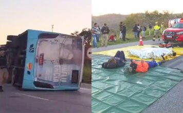 16 pessoas ficam feridas após ônibus tombar na BR-040 16 pessoas ficam feridas após ônibus tombar na BR-040