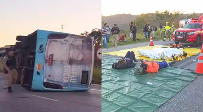 16 pessoas ficam feridas após ônibus tombar na BR-040 16 pessoas ficam feridas após ônibus tombar na BR-040