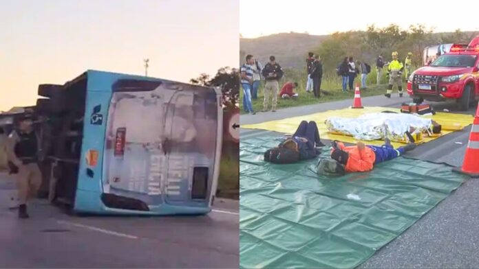 16 pessoas ficam feridas após ônibus tombar na BR-040