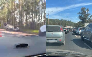 Jardim Canadá: batida entre veículos deixa carro de rodas para cima na BR-040; VEJA VÍDEO Jardim Canadá: batida entre veículos deixa carro de rodas para cima na BR-040; 1 ferido