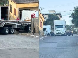 Itabirito: ao tentar realizar manobra, caminhão fica preso em esquina do Funcionários Itabirito: ao tentar realizar manobra, caminhão fica preso em esquina do Funcionários