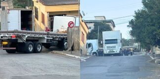 Itabirito: ao tentar realizar manobra, caminhão fica preso em esquina do Funcionários Itabirito: ao tentar realizar manobra, caminhão fica preso em esquina do Funcionários