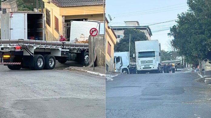 Itabirito: ao tentar realizar manobra, caminhão fica preso em esquina do Funcionários Itabirito: ao tentar realizar manobra, caminhão fica preso em esquina do Funcionários