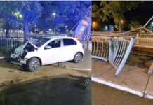 Carro acerta violentamente guarda-corpo às margens do Rio Itabirito Carro acerta violentamente guarda-corpo às margens do Rio Itabirito