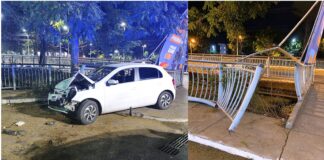Carro acerta violentamente guarda-corpo às margens do Rio Itabirito Carro acerta violentamente guarda-corpo às margens do Rio Itabirito