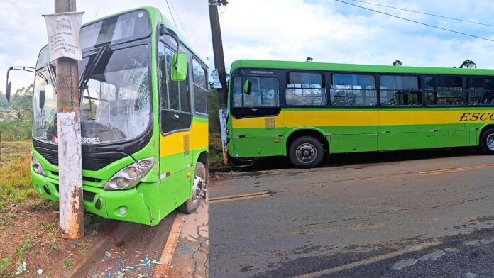 Itabirito: ônibus escolar com alunos de São Gonçalo do Bação e Mangue Seco perde freio e bate em poste