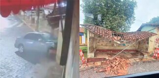 Mariana: carro destrói ponto de ônibus próximo à Praça Tancredo Neves; VEJA VIDEO Mariana: carro destrói ponto de ônibus próximo à Praça Tancredo Neves; VEJA VIDEO