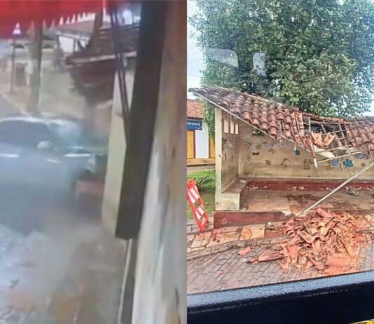 Mariana: carro destrói ponto de ônibus próximo à Praça Tancredo Neves; VEJA VIDEO Mariana: carro destrói ponto de ônibus próximo à Praça Tancredo Neves; VEJA VIDEO