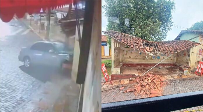 Mariana: carro destrói ponto de ônibus próximo à Praça Tancredo Neves; VEJA VIDEO Mariana: carro destrói ponto de ônibus próximo à Praça Tancredo Neves; VEJA VIDEO