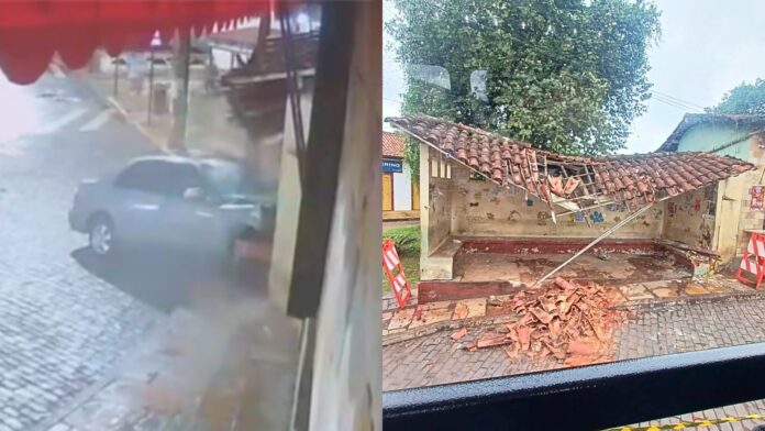 Mariana: carro destrói ponto de ônibus próximo à Praça Tancredo Neves; VEJA VIDEO Mariana: carro destrói ponto de ônibus próximo à Praça Tancredo Neves; VEJA VIDEO