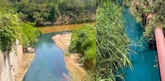 Itabirito: pela 2ª vez em 13 dias, águas do Córrego Criminoso mudam de cor; desta vez, azul-turquesa Itabirito: pela 2ª vez em 13 dias, águas do Córrego Criminoso mudam de cor; desta vez, azul-turquesa