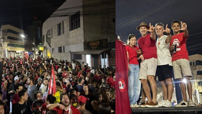 Comemoração da vitória de Lula em Itabirito nas eleições 2026. Foto - divulgação. Comemoração da vitória de Lula em Itabirito nas eleições 2026. Foto - divulgação.