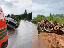 Caminhão carregado com papel higiênico tomba na BR-356, em Itabirito Caminhão carregado com papel higiênico tomba na BR-356, em Itabirito