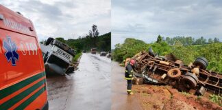 Caminhão carregado com papel higiênico tomba na BR-356, em Itabirito Caminhão carregado com papel higiênico tomba na BR-356, em Itabirito