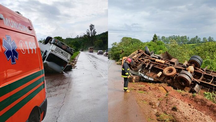 Caminhão carregado com papel higiênico tomba na BR-356, em Itabirito Caminhão carregado com papel higiênico tomba na BR-356, em Itabirito